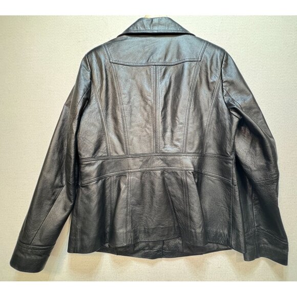 East 5th Womens Genuine Leather Moto Blazer Jacket Large Black Grunge Casual - Picture 9 of 12